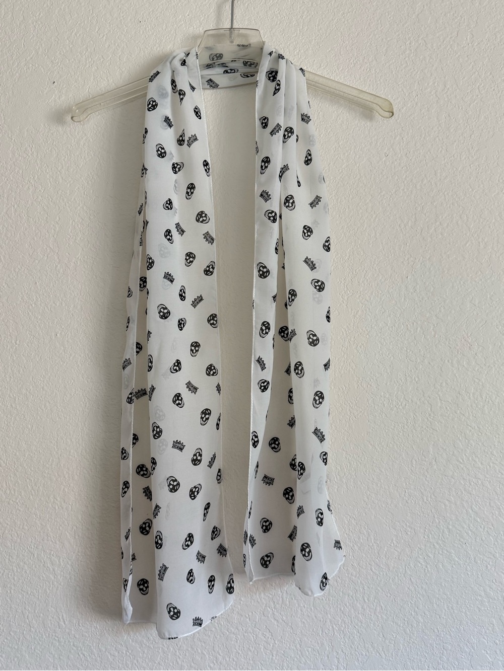Love Culture White Scarf with Black Skull & Crown Print